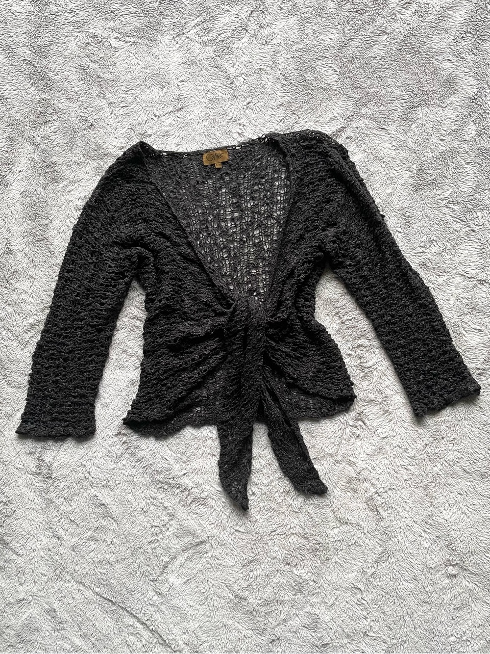 Vintage Black Tie Front Knit Shrug Cardigan